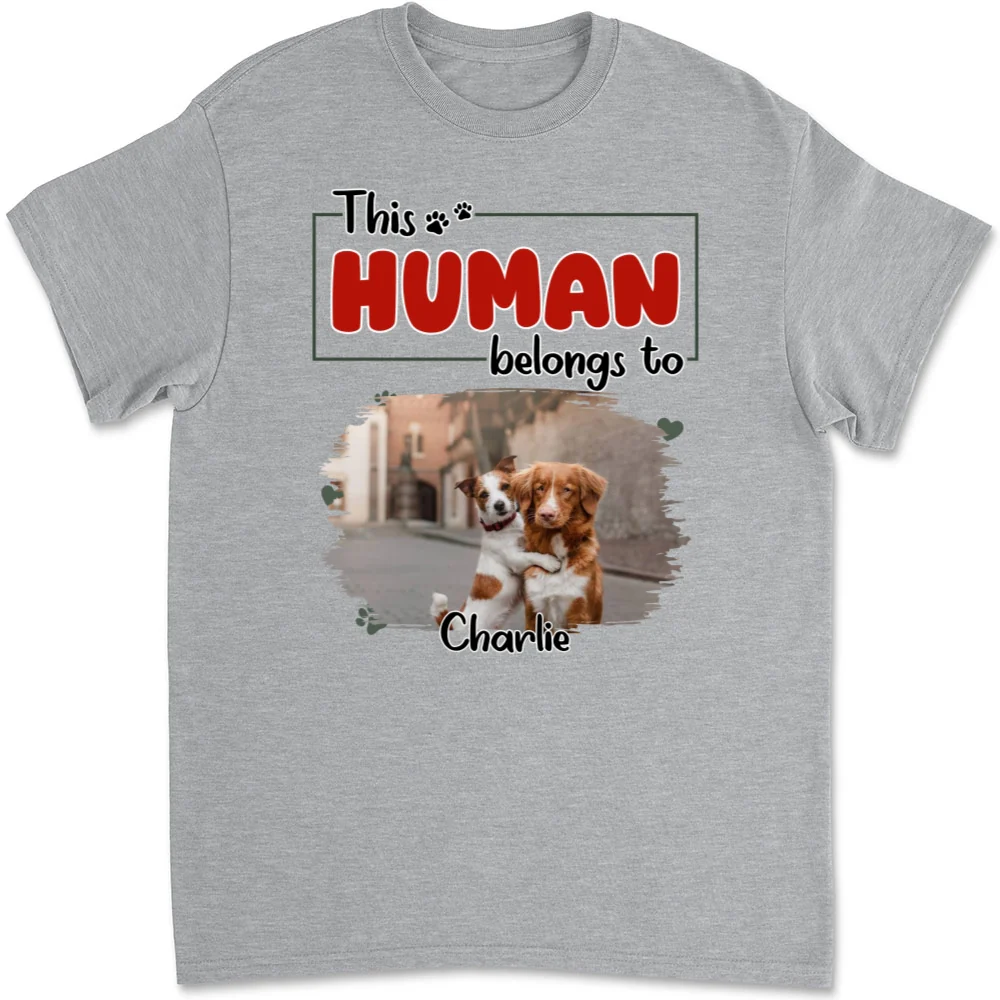 Human Belongs To Dog Christmas Photo - Personalized Custom Unisex T-Shirt - Image 9