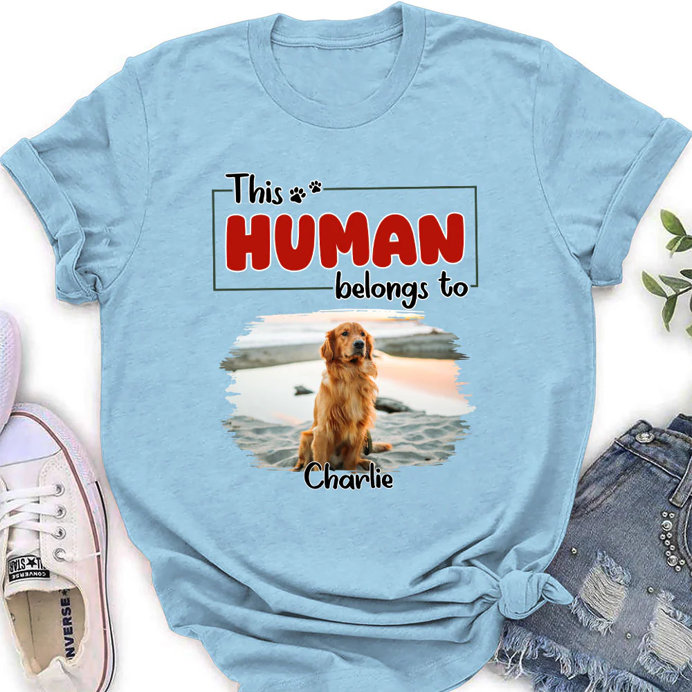 Human Belongs To Dog Christmas Photo - Personalized Custom Women T-Shirt - Image 3