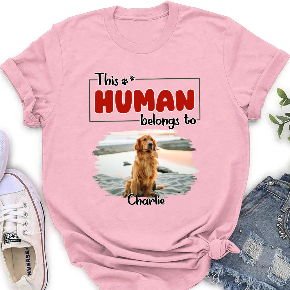 Human Belongs To Dog Christmas Photo - Personalized Custom Women T-Shirt - Image 4