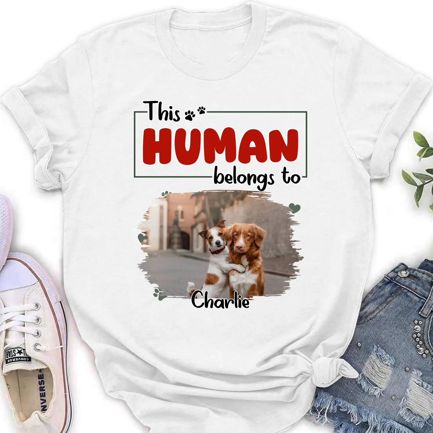 Human Belongs To Dog Christmas Photo - Personalized Custom Women T-Shirt - Image 6