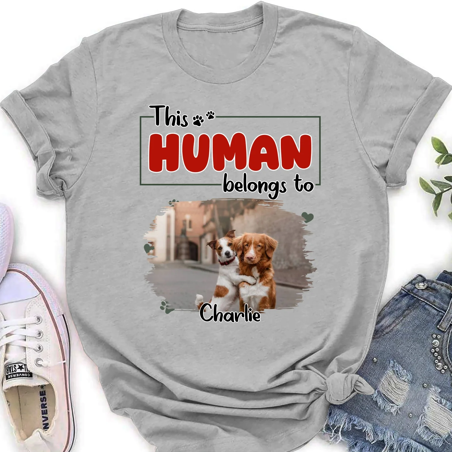 Human Belongs To Dog Christmas Photo - Personalized Custom Women T-Shirt - Image 7