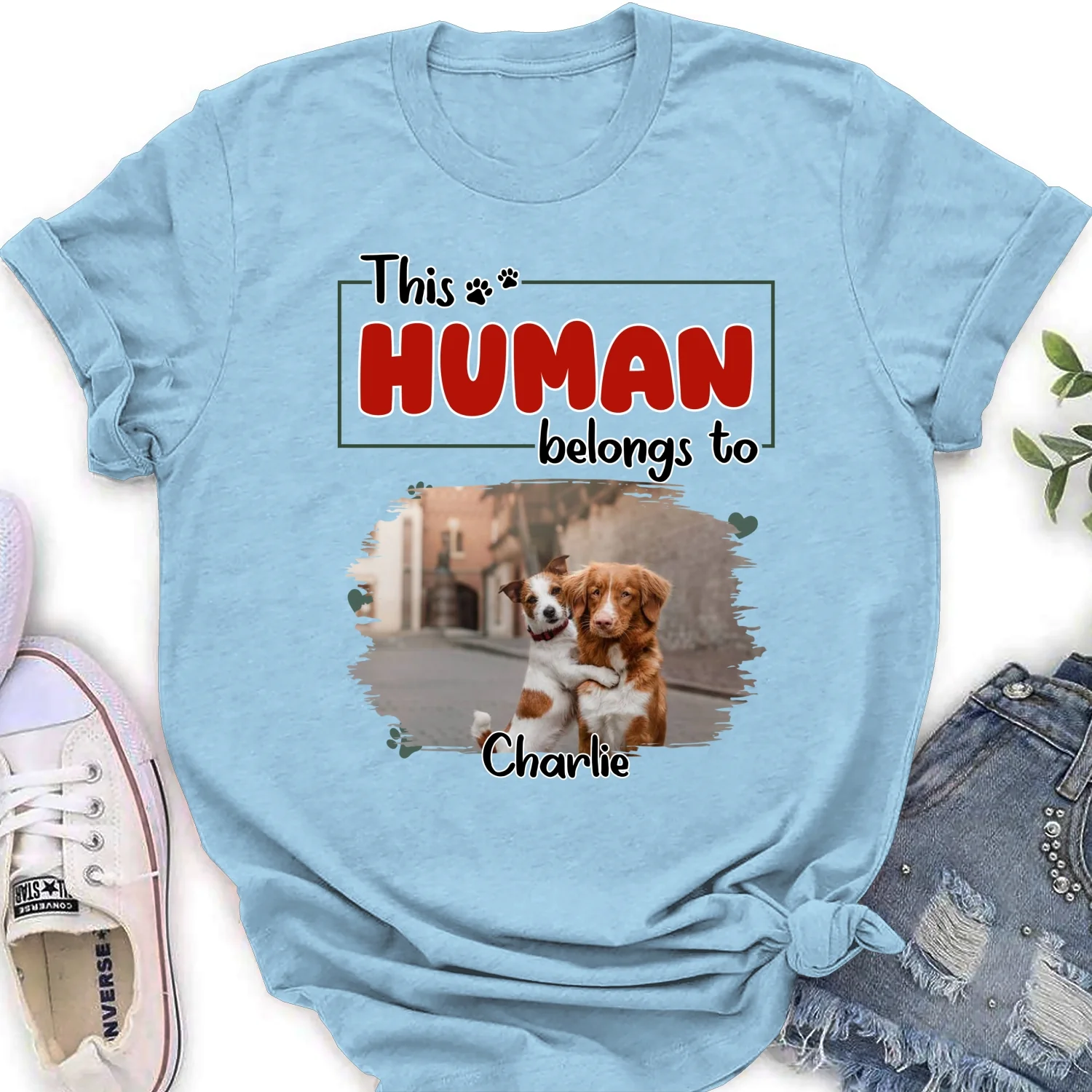 Human Belongs To Dog Christmas Photo - Personalized Custom Women T-Shirt - Image 8