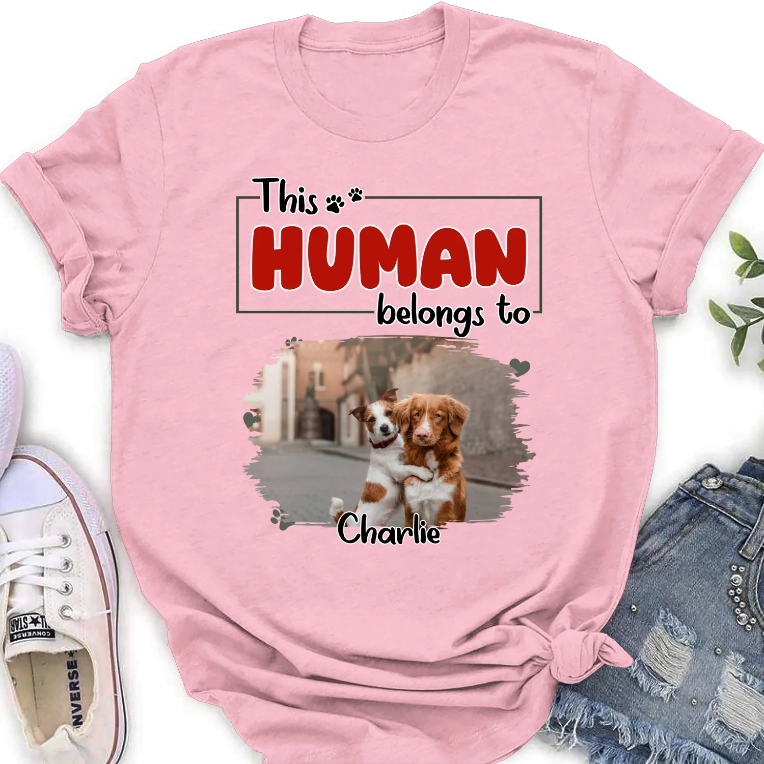 Human Belongs To Dog Christmas Photo - Personalized Custom Women T-Shirt - Image 9
