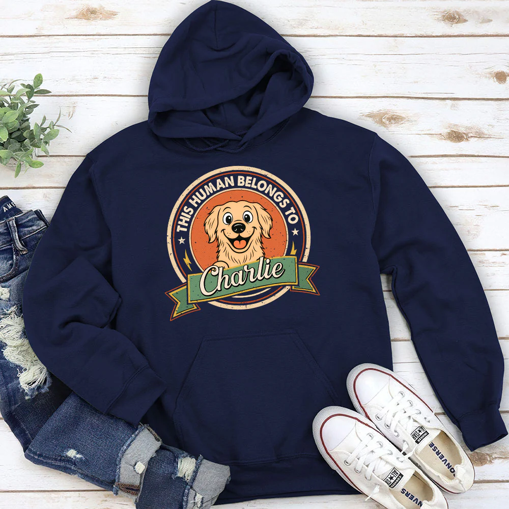 Human Belongs To Dog Retro - Personalized Custom Hoodie - Image 3