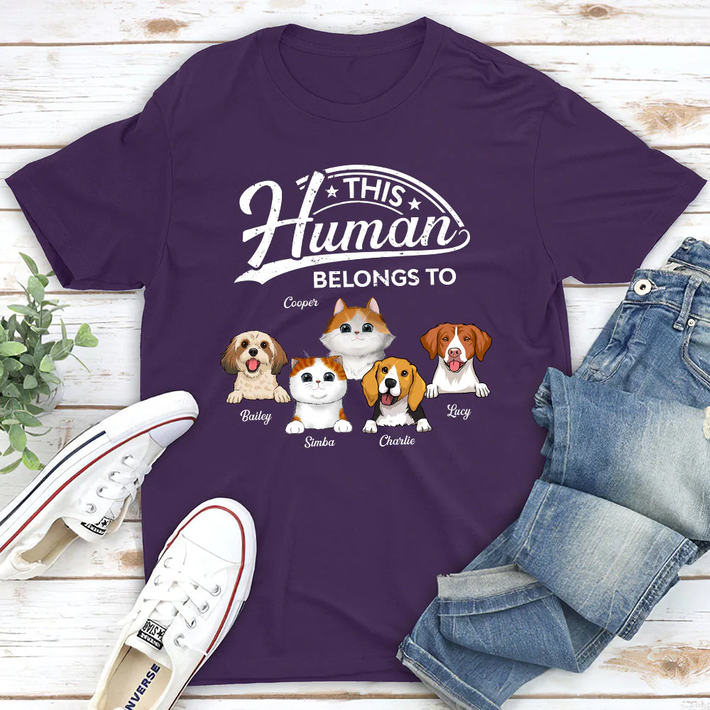 Human Belongs To Pet - Personalized Custom Premium T-shirt - Image 4