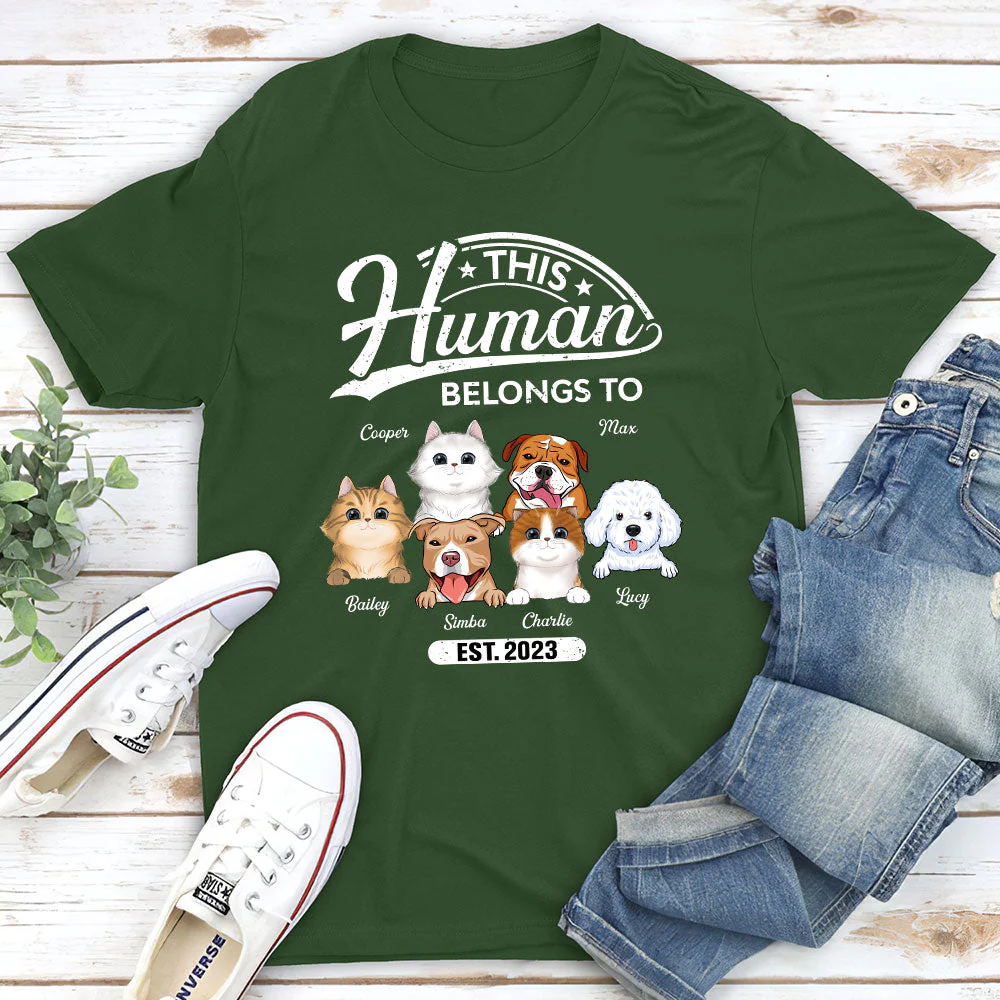 Human Belongs To Pet - Personalized Custom Premium T-shirt - Image 5