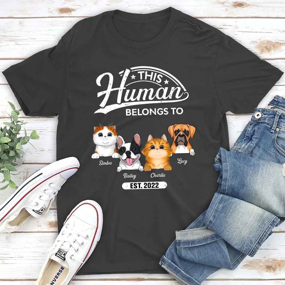 Human Belongs To Pet - Personalized Custom Unisex T-shirt - Image 3