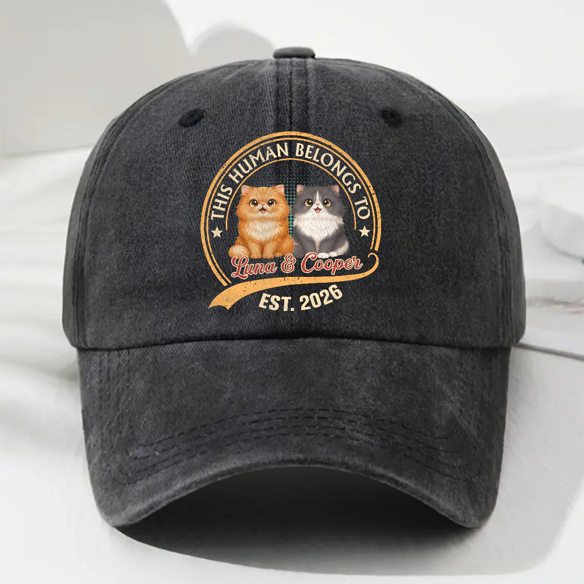 Human Belongs To Storybook Cat - Personalized Custom Vintage Washed Denim Cap
