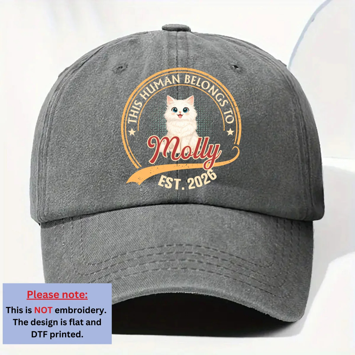 Human Belongs To Storybook Cat - Personalized Custom Vintage Washed Denim Cap - Image 7
