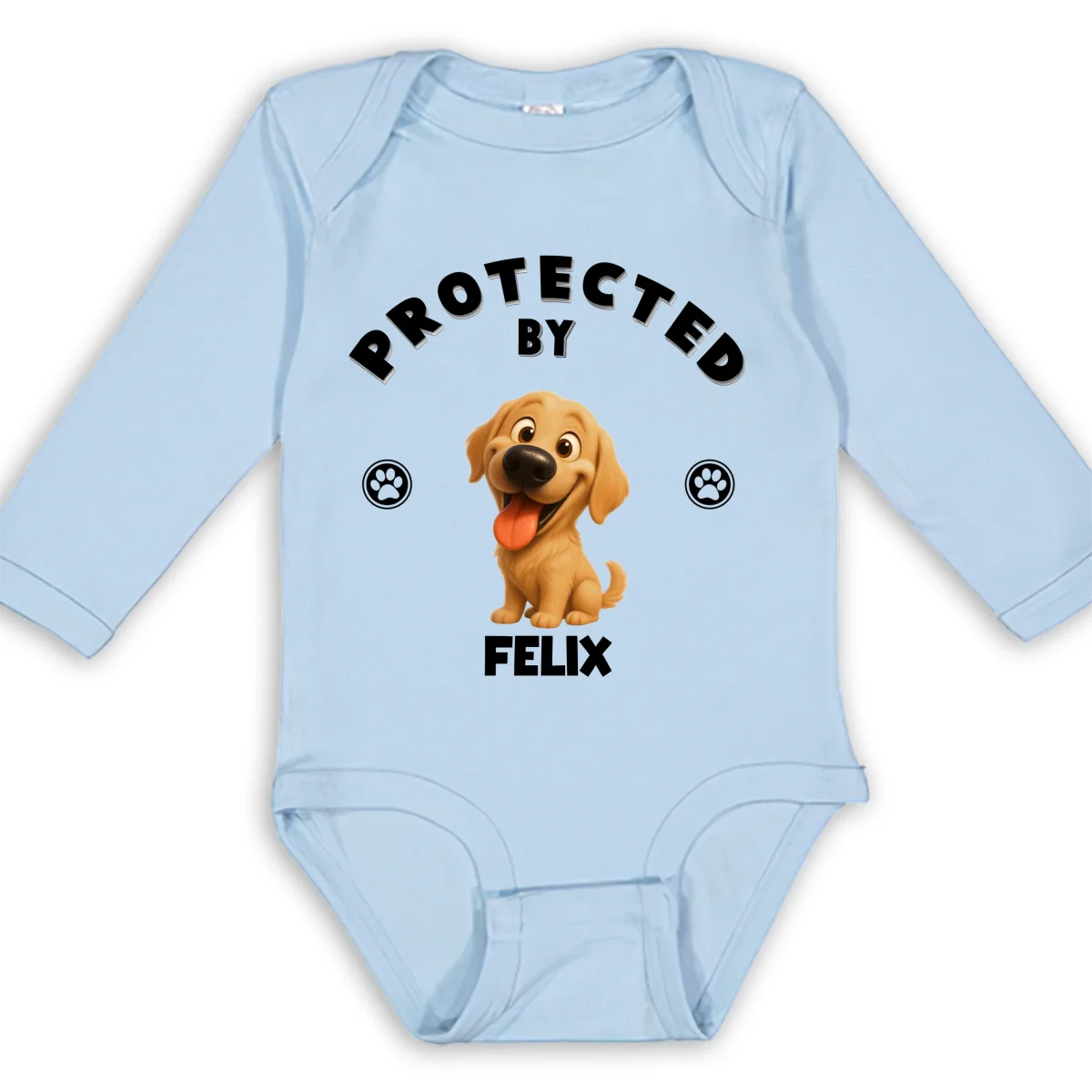 Human Protected By Caricature Dogs - Personalized Custom Long Sleeve Baby Onesie - Image 8