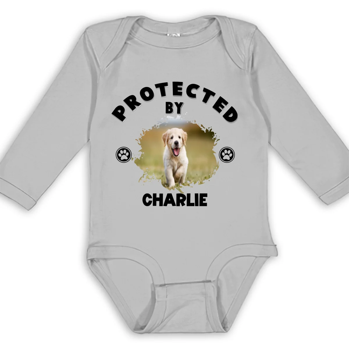Human Protected By Caricature Dogs Photo - Personalized Custom Long Sleeve Baby Onesie - Image 6