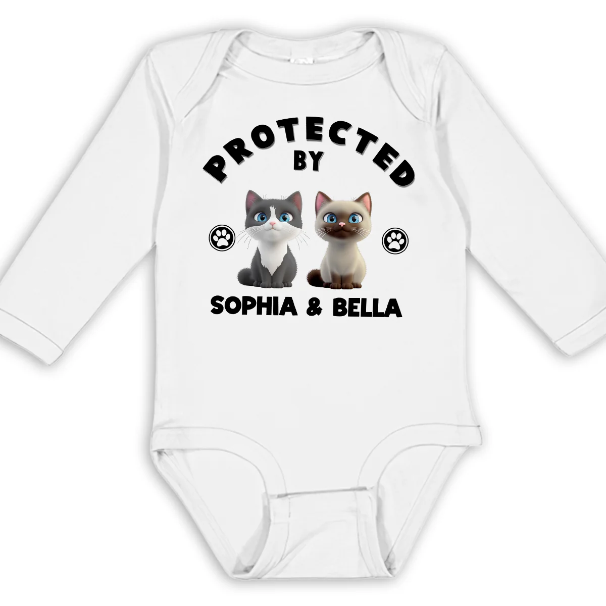 Human Protected By Cats - Personalized Custom Long Sleeve Baby Onesie