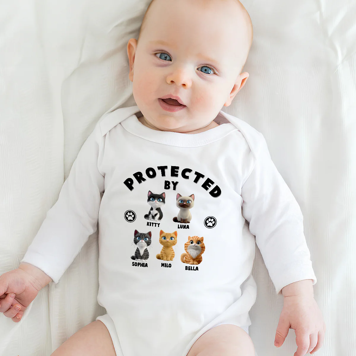 Human Protected By Cats - Personalized Custom Long Sleeve Baby Onesie - Image 4