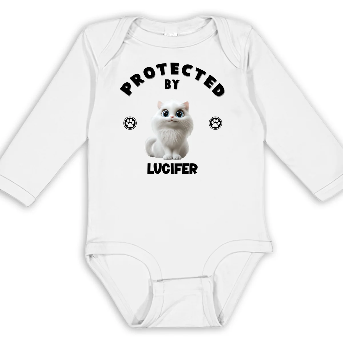 Human Protected By Cats - Personalized Custom Long Sleeve Baby Onesie - Image 5