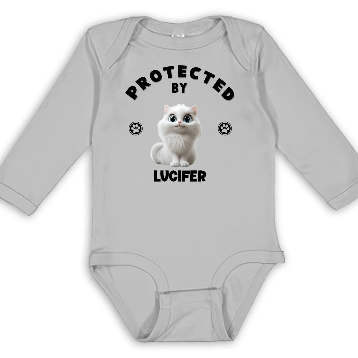 Human Protected By Cats - Personalized Custom Long Sleeve Baby Onesie - Image 6