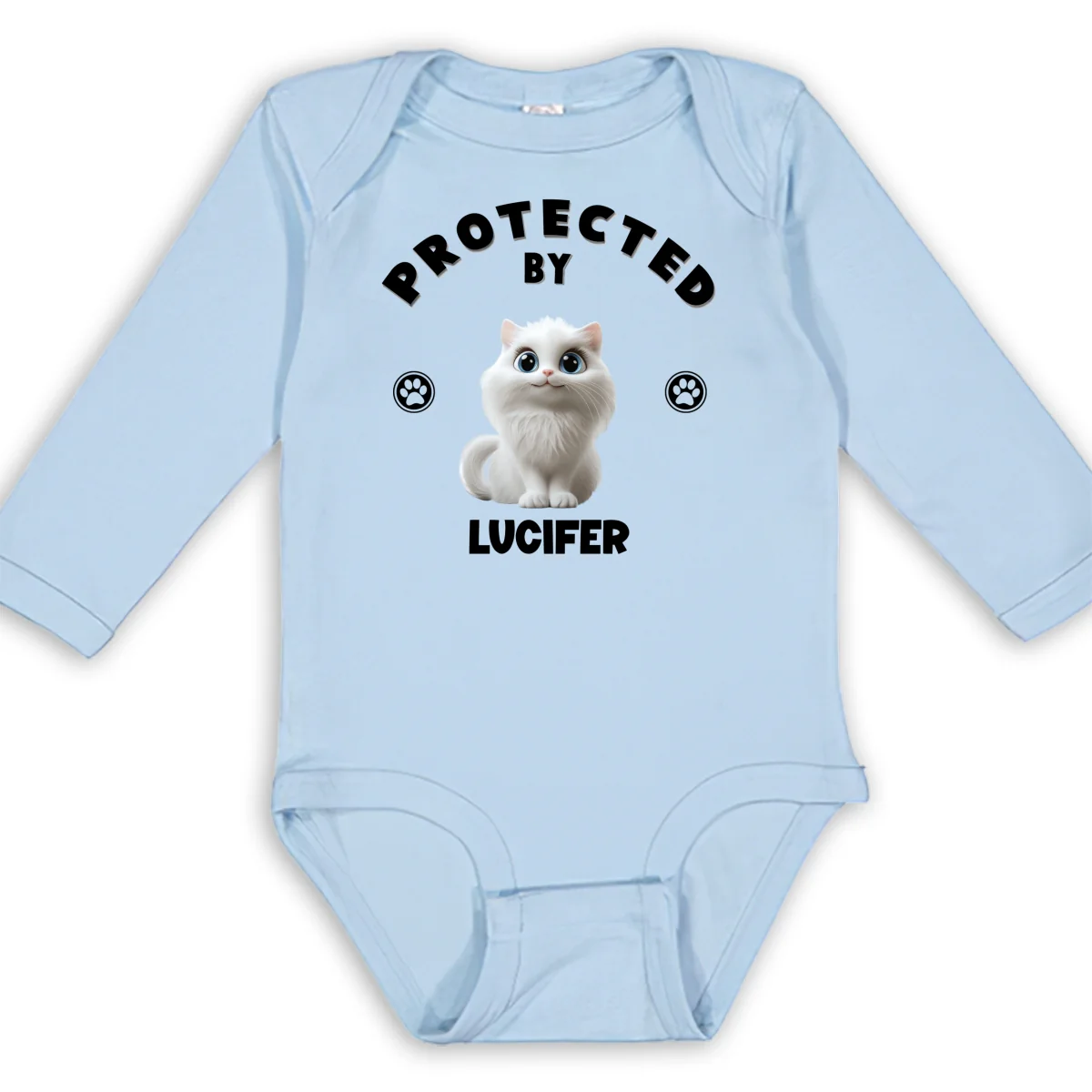 Human Protected By Cats - Personalized Custom Long Sleeve Baby Onesie - Image 7