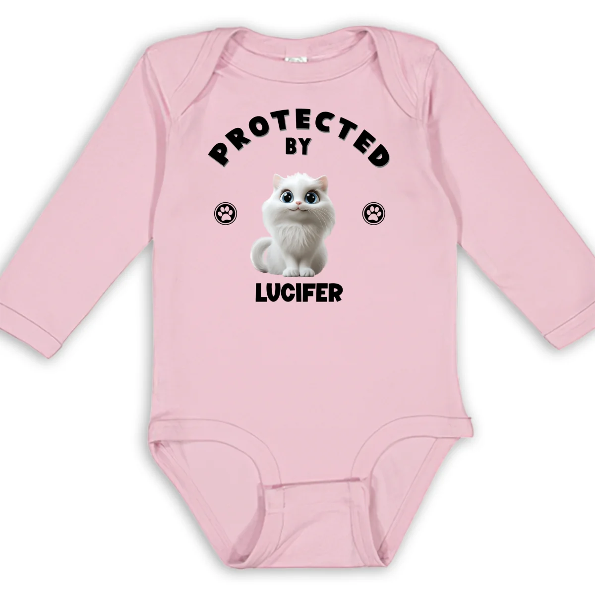 Human Protected By Cats - Personalized Custom Long Sleeve Baby Onesie - Image 8