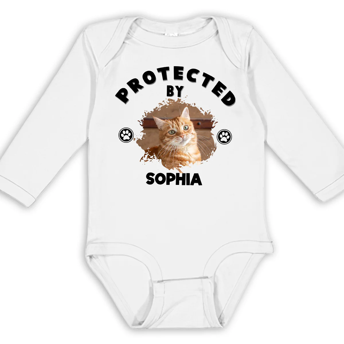 Human Protected By Cats Photo - Personalized Custom Long Sleeve Baby Onesie