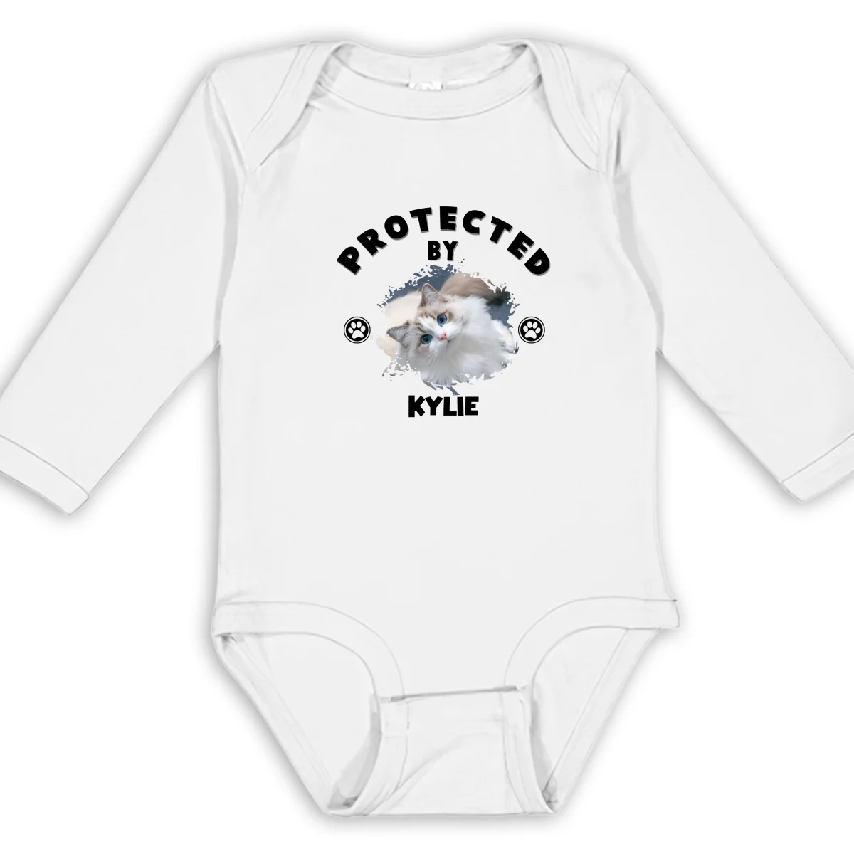 Human Protected By Cats Photo - Personalized Custom Long Sleeve Baby Onesie - Image 6