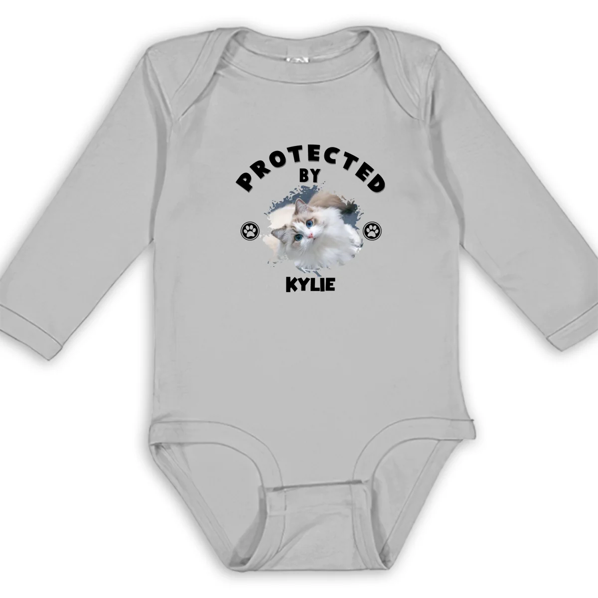 Human Protected By Cats Photo - Personalized Custom Long Sleeve Baby Onesie - Image 7