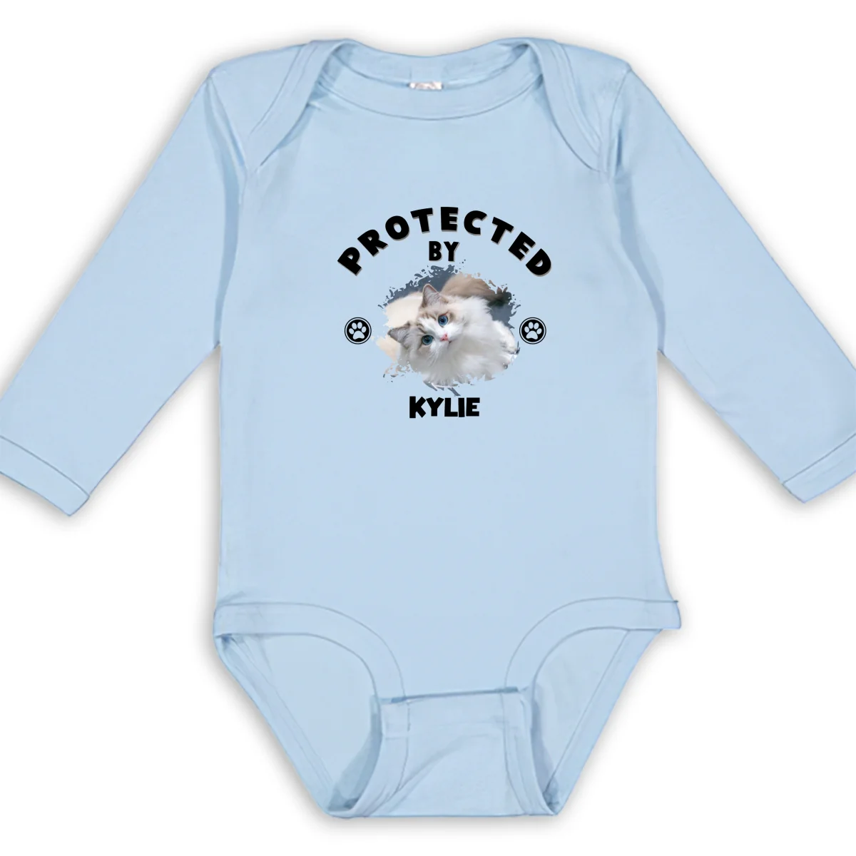 Human Protected By Cats Photo - Personalized Custom Long Sleeve Baby Onesie - Image 8