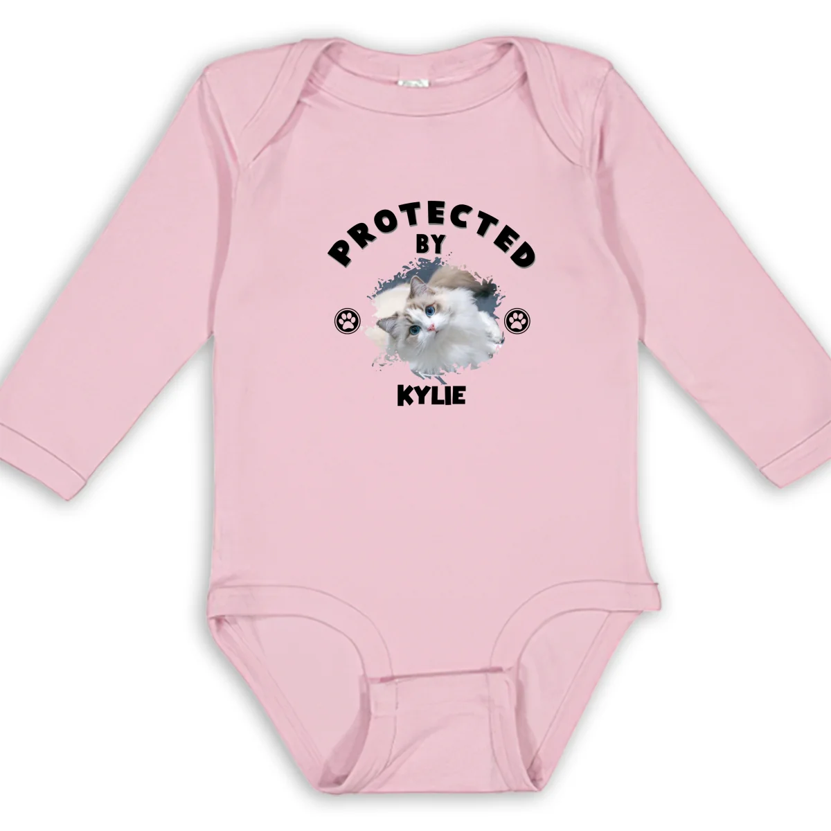 Human Protected By Cats Photo - Personalized Custom Long Sleeve Baby Onesie - Image 9
