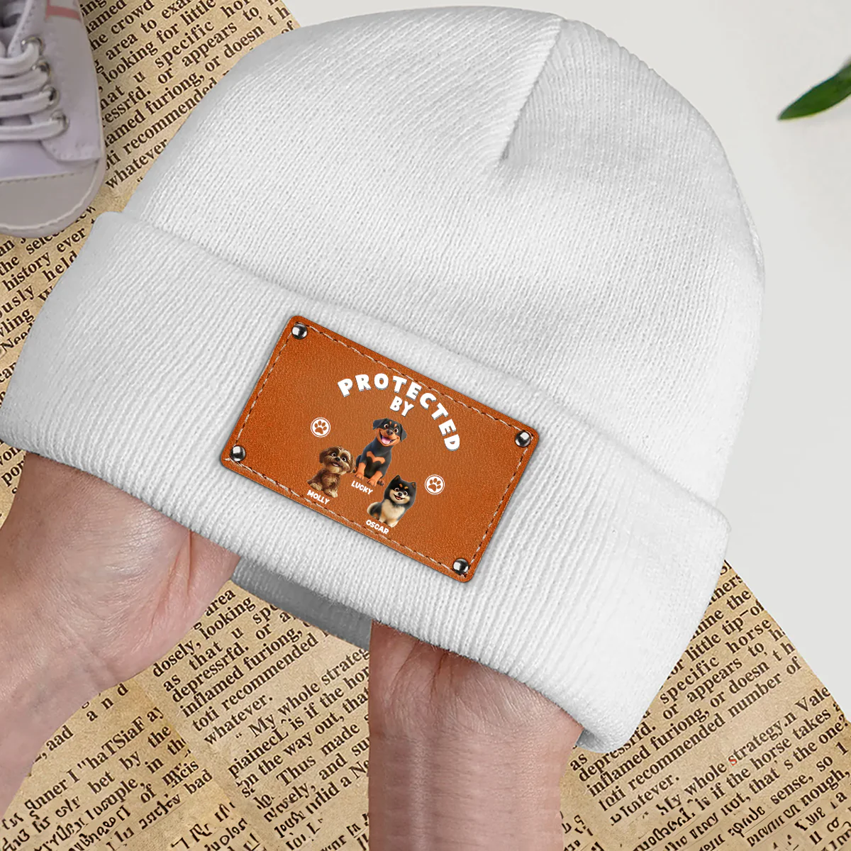 Human Protected By Dogs - Personalized Custom Beanie - Image 5