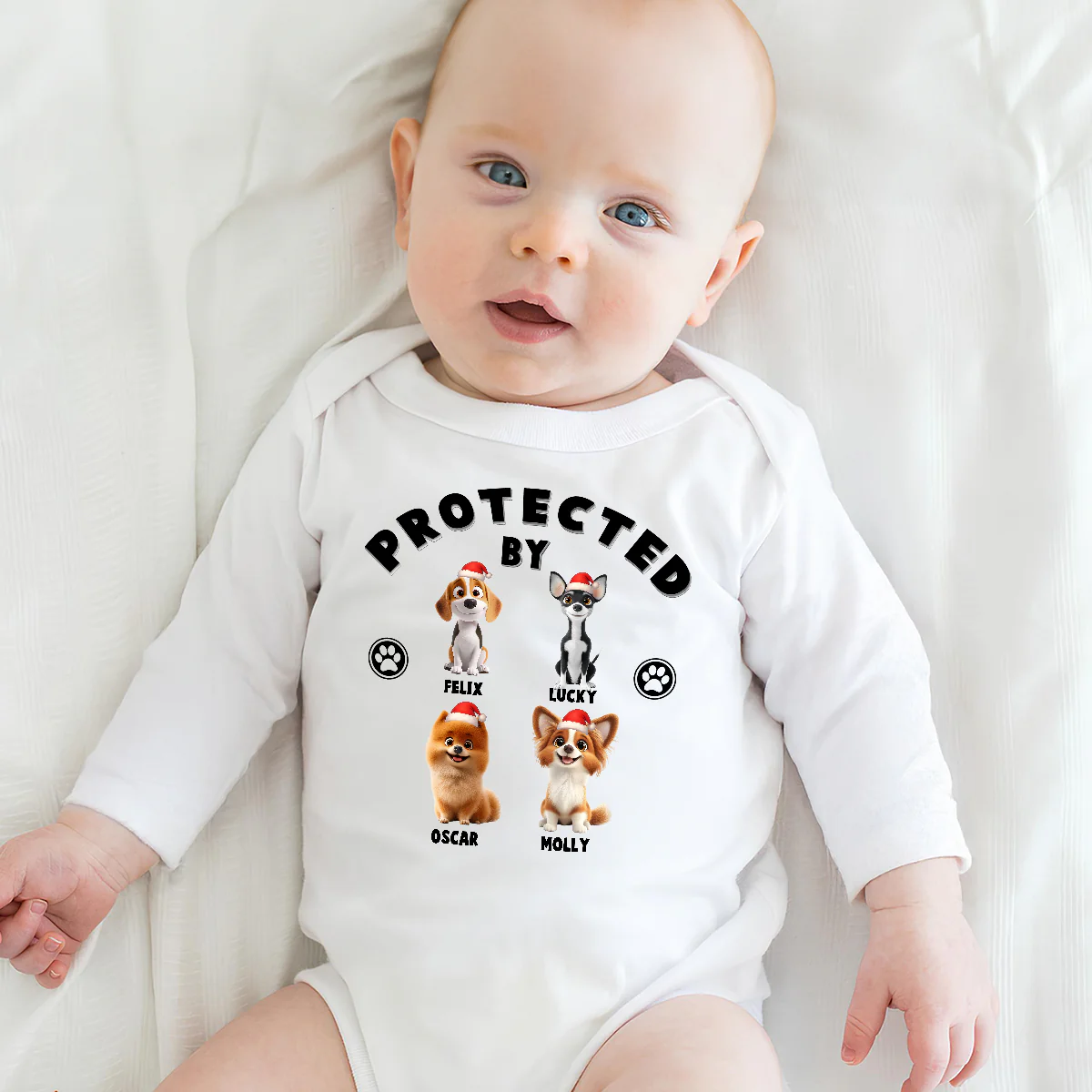 Human Protected By Dogs Ver Christmas - Personalized Custom Long Sleeve Baby Onesie - Image 4