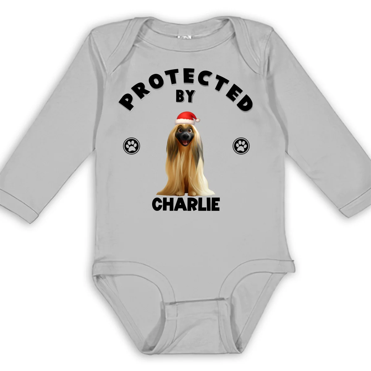Human Protected By Dogs Ver Christmas - Personalized Custom Long Sleeve Baby Onesie - Image 7