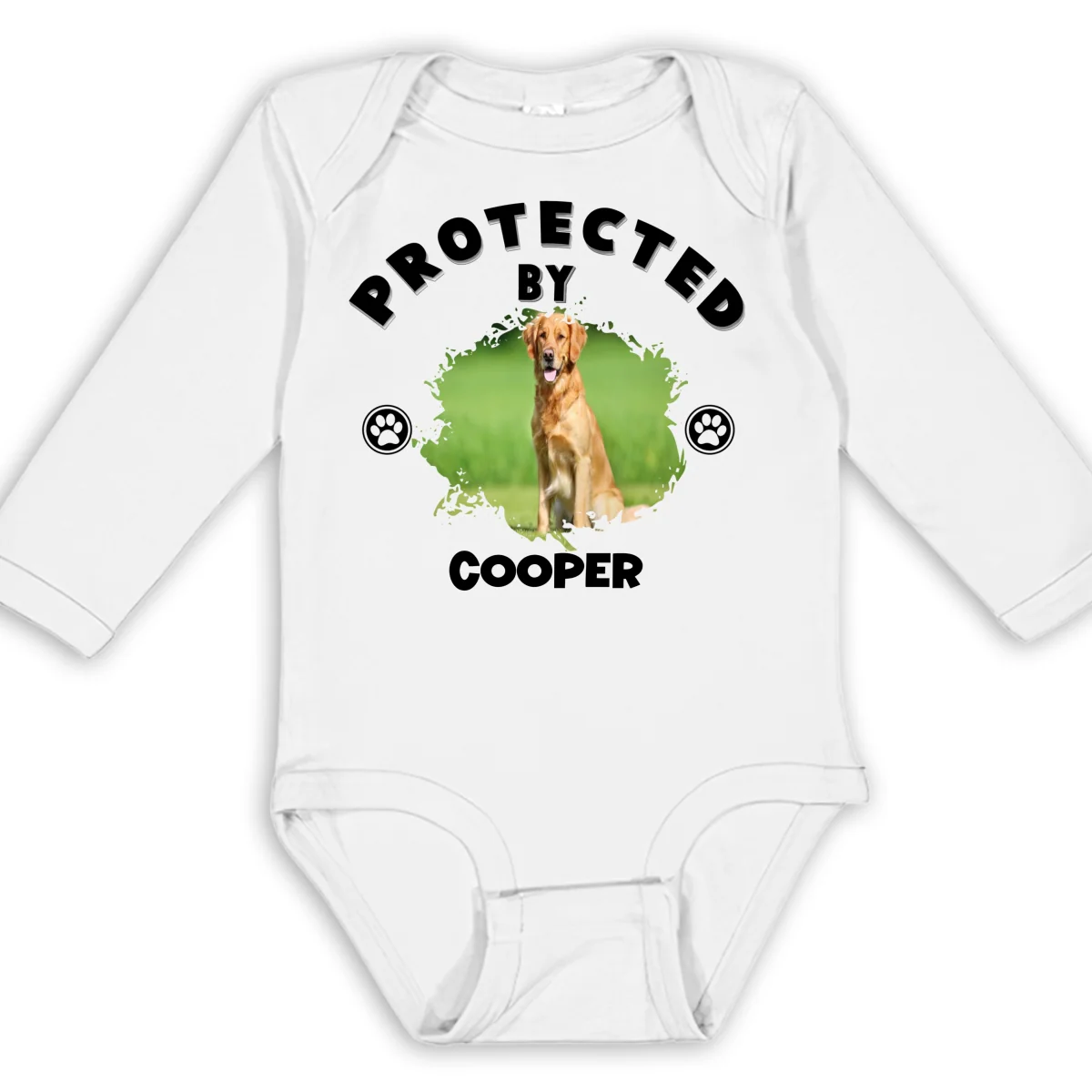Human Protected By Dogs Ver Christmas Photo - Personalized Custom Long Sleeve Baby Onesie - Image 5