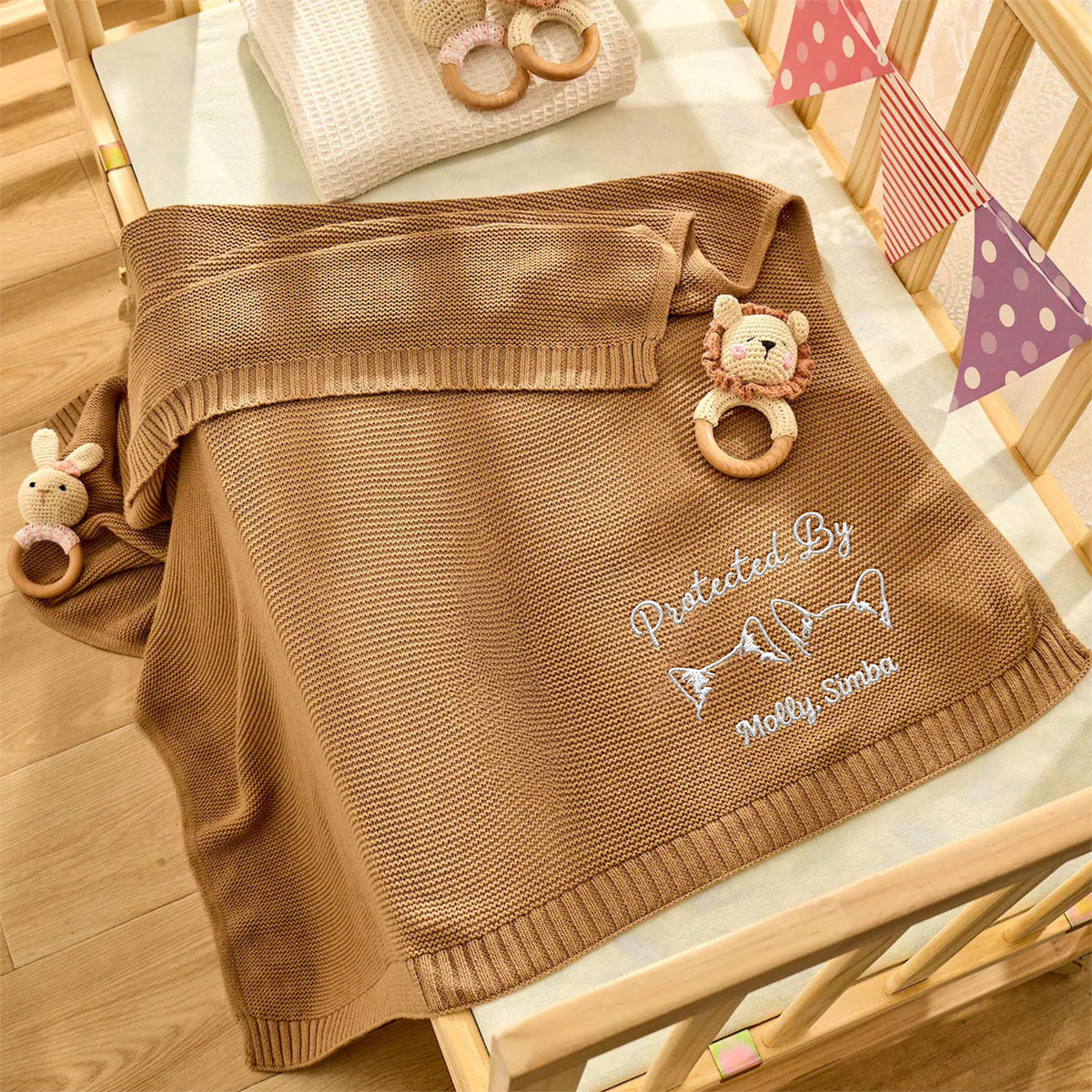 Human Protected By Pet - Personalized Custom Embroidered Knitted Baby Blanket - Image 4