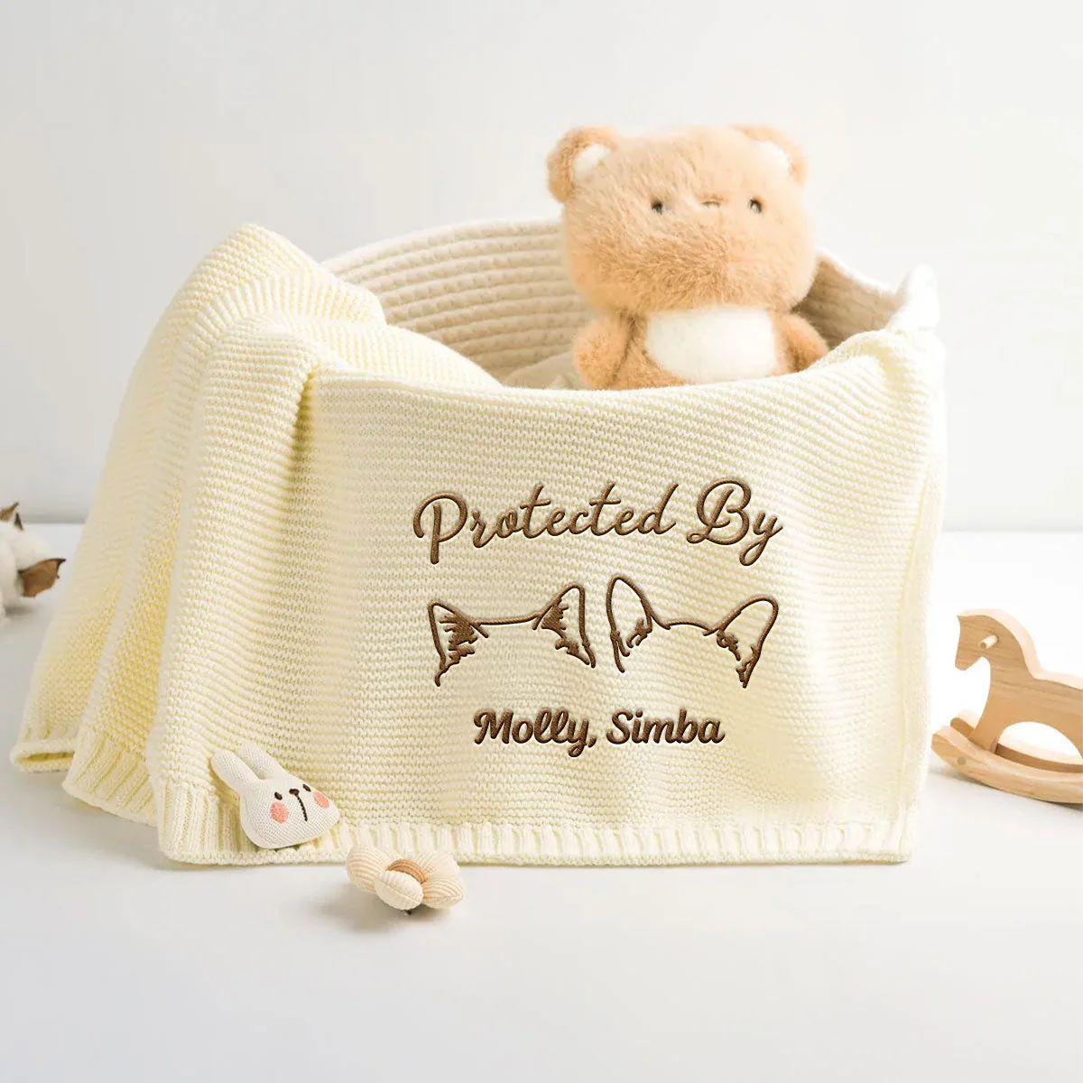 Human Protected By Pet - Personalized Custom Embroidered Knitted Baby Blanket - Image 5