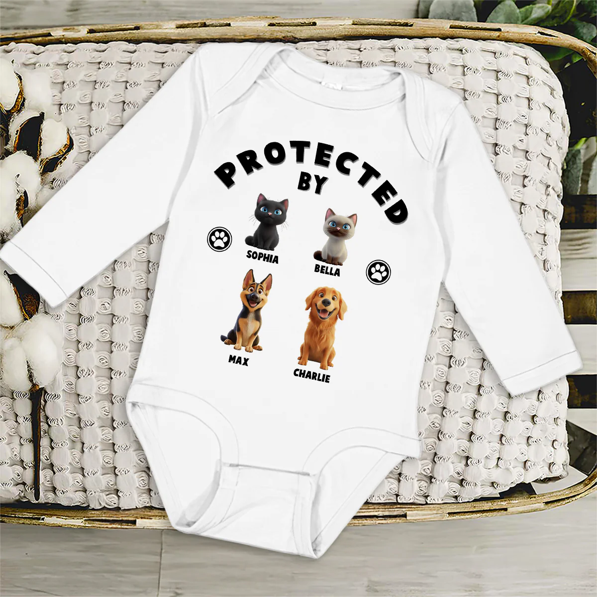 Human Protected By Pets - Personalized Custom Long Sleeve Baby Onesie - Image 3