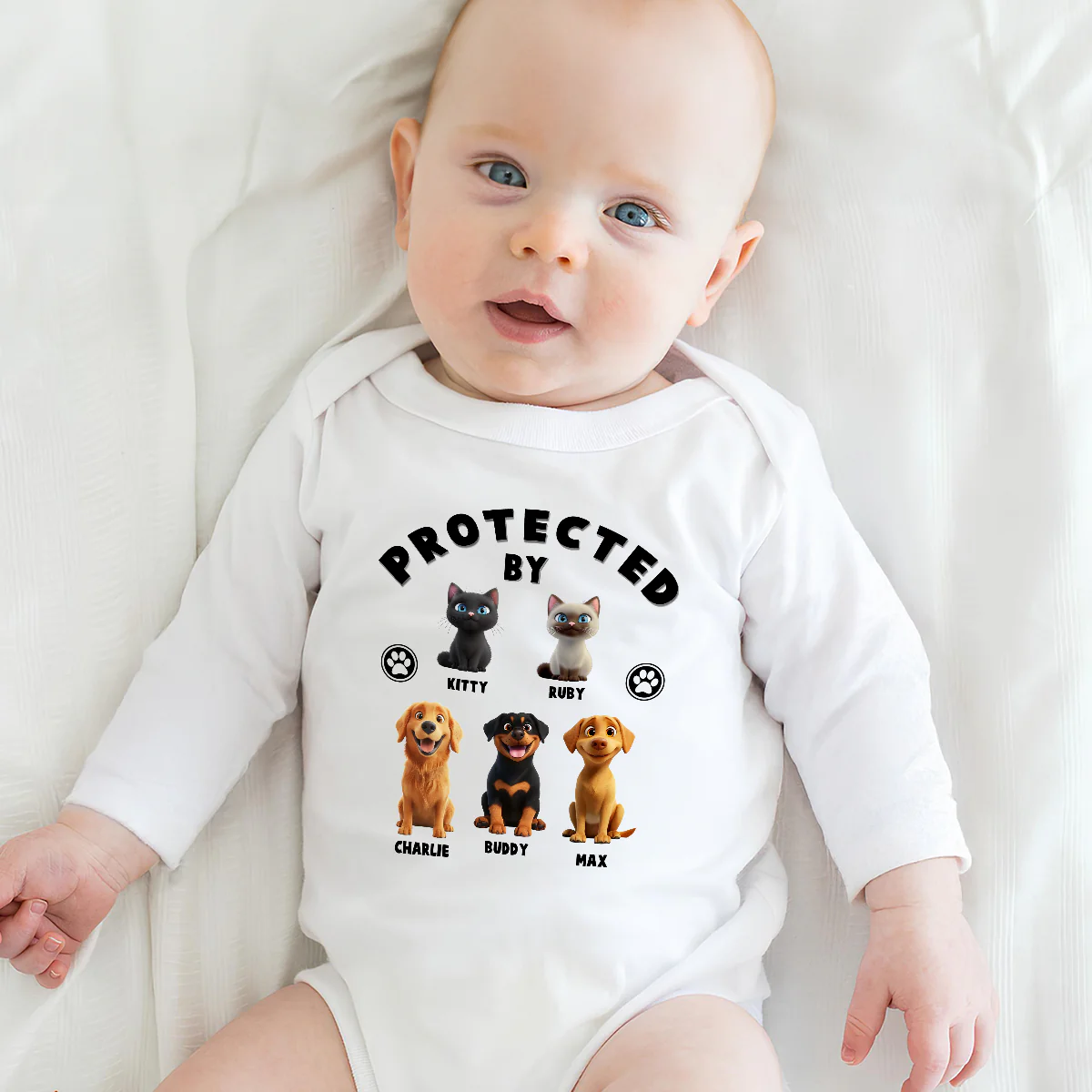 Human Protected By Pets - Personalized Custom Long Sleeve Baby Onesie - Image 4