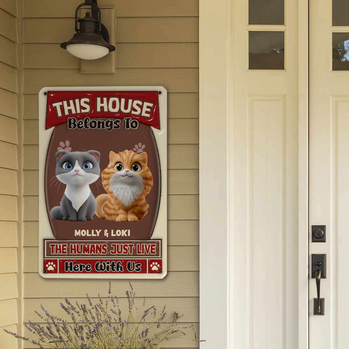 Humans Just Live Here With Cats - Personalized Custom 3D Inflated Effect Metal Sign - Image 5