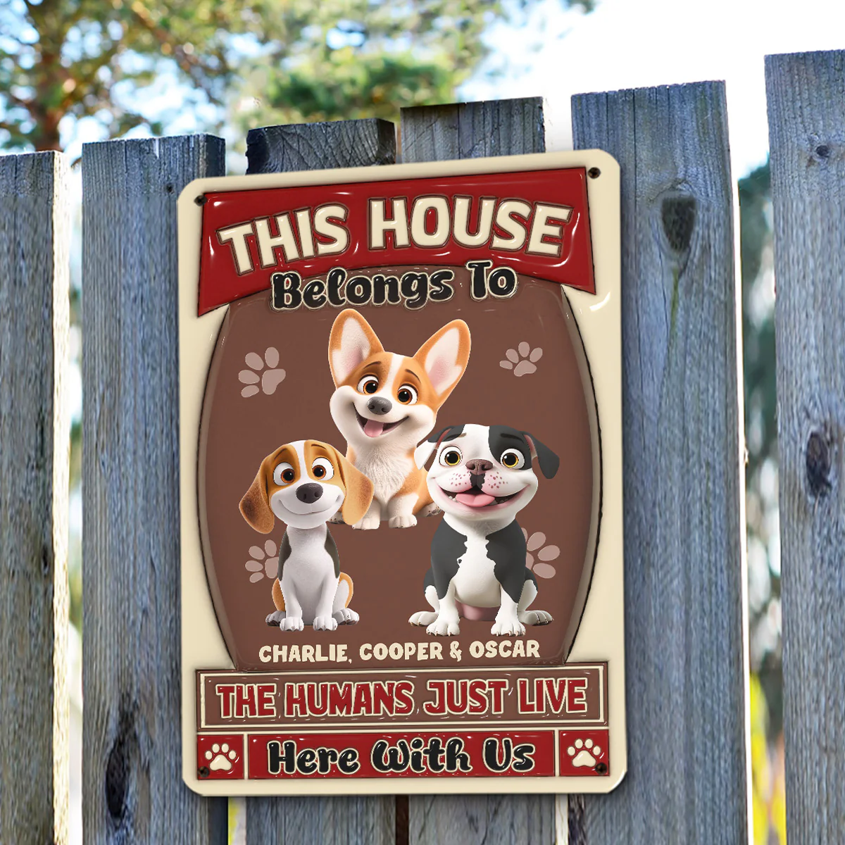Humans Just Live Here With Dogs - Personalized Custom 3D Inflated Effect Metal Sign - Image 3