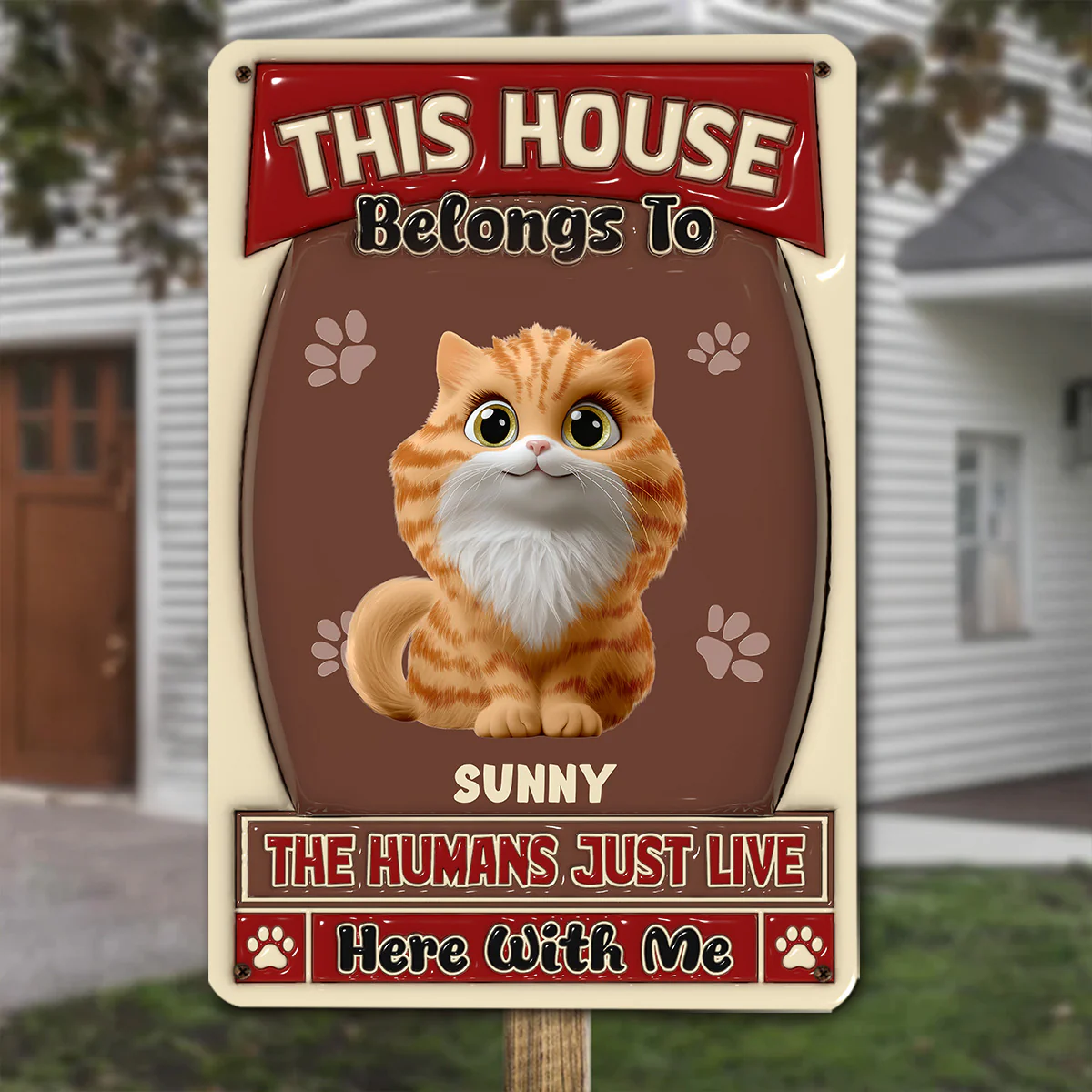 Humans Just Live Here With Pet - Personalized Custom 3D Inflated Effect Metal Sign - Image 2