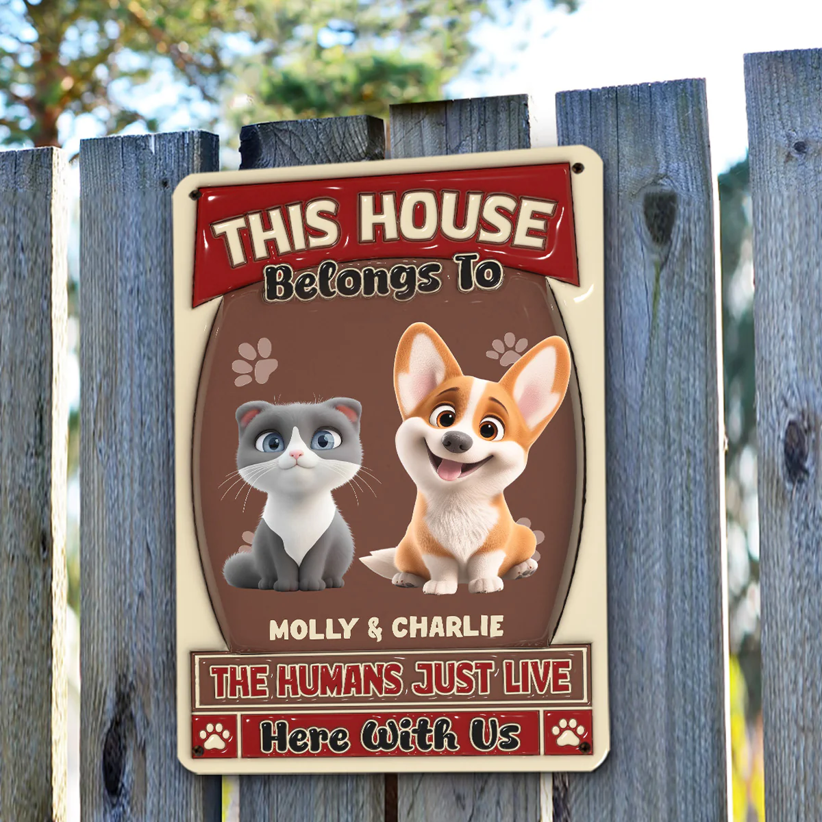 Humans Just Live Here With Pet - Personalized Custom 3D Inflated Effect Metal Sign - Image 3