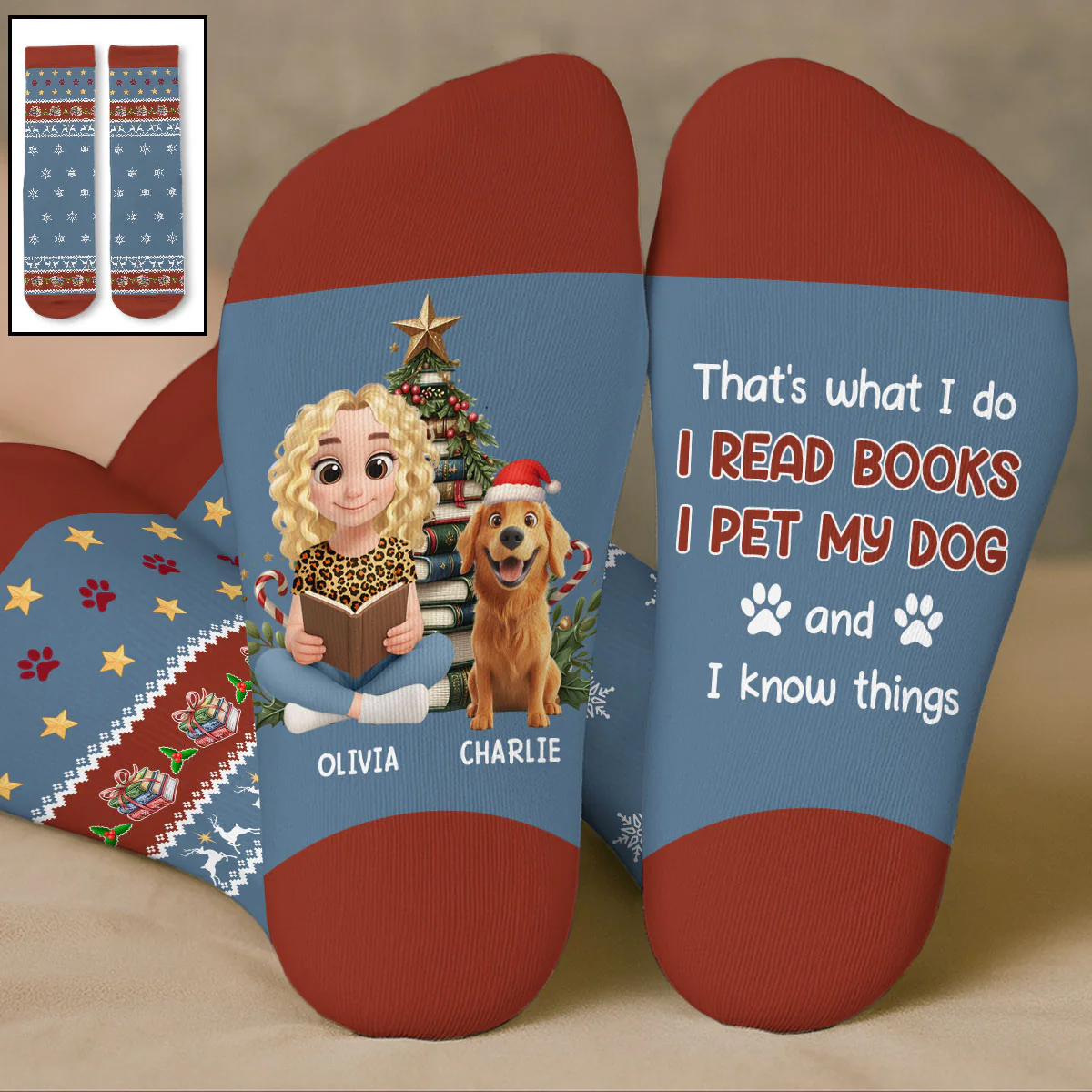I Pet Dog And Know Things Christmas - Personalized Custom Crew Socks