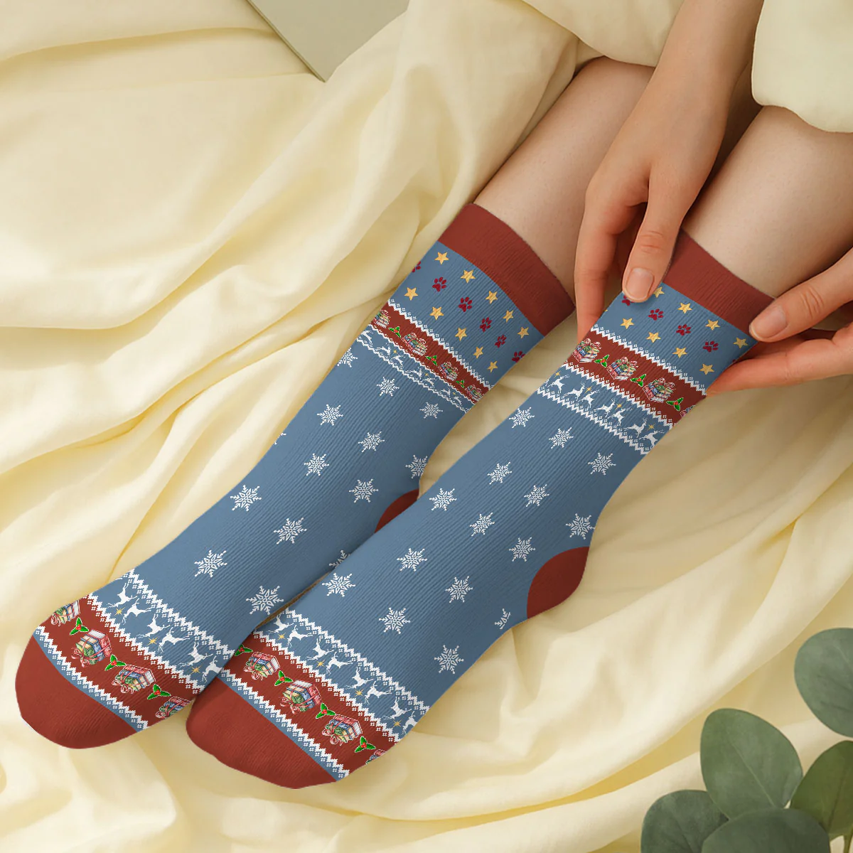 I Pet Dog And Know Things Christmas - Personalized Custom Crew Socks - Image 2