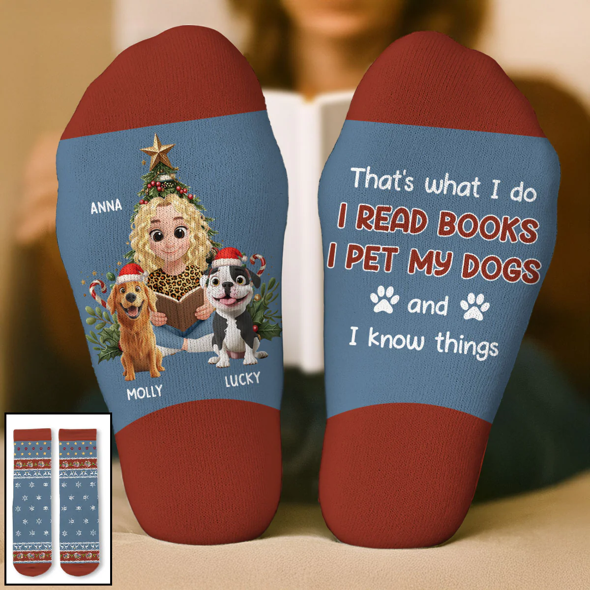 I Pet Dog And Know Things Christmas - Personalized Custom Crew Socks - Image 4