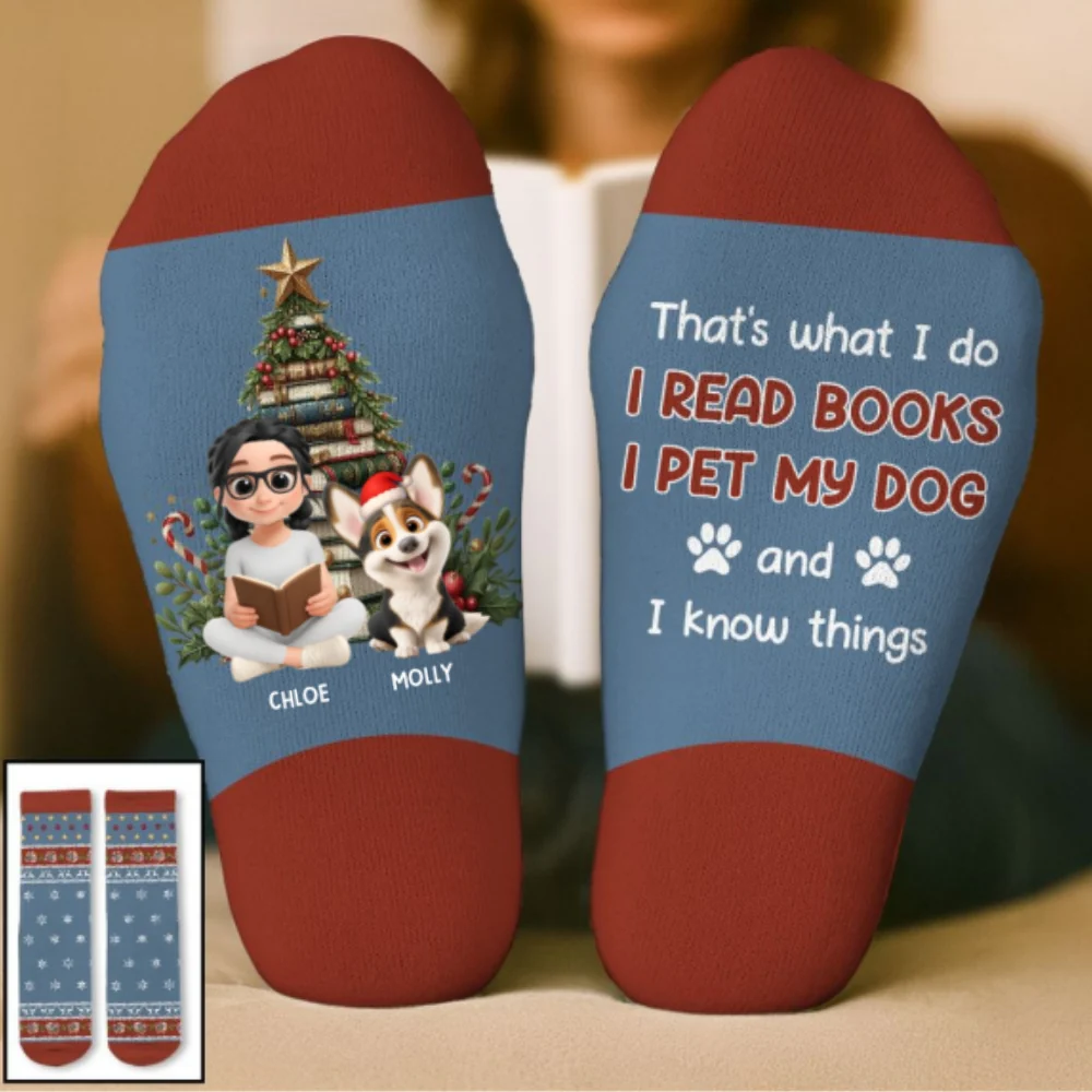 I Pet Dog And Know Things Christmas - Personalized Custom Crew Socks - Image 6