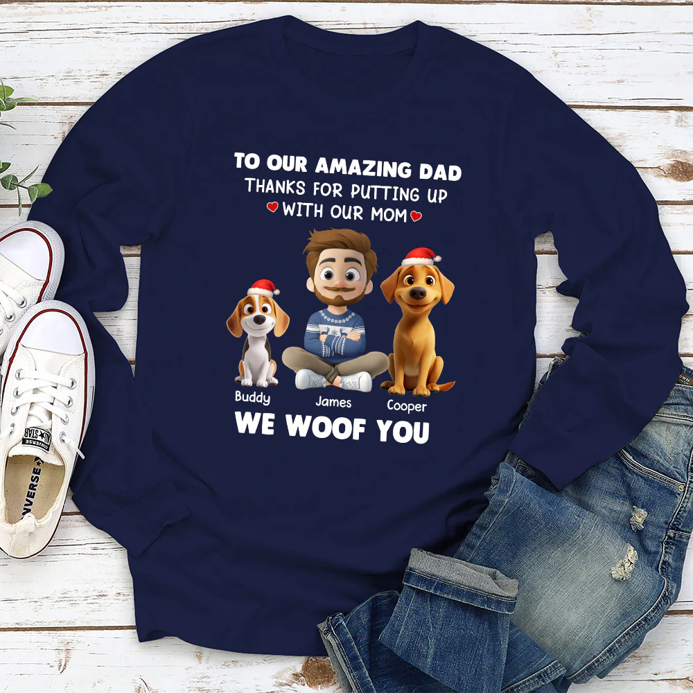 I Woof You Dog Dad - Personalized Custom Long Sleeve T-Shirt - Image 3