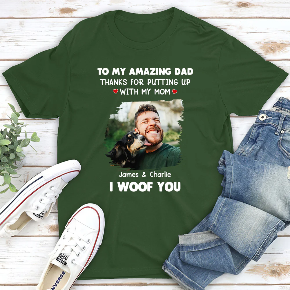 I Woof You Dog Dad Photo - Personalized Custom Unisex T-Shirt - Image 2