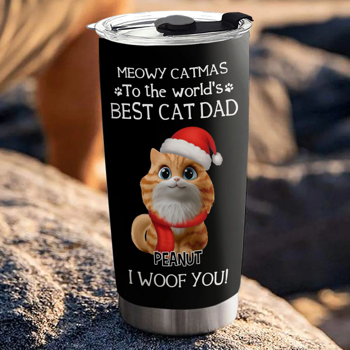 I Woof You The Best Cat Dad Christmas - Personalized Custom Tumbler - Image 3