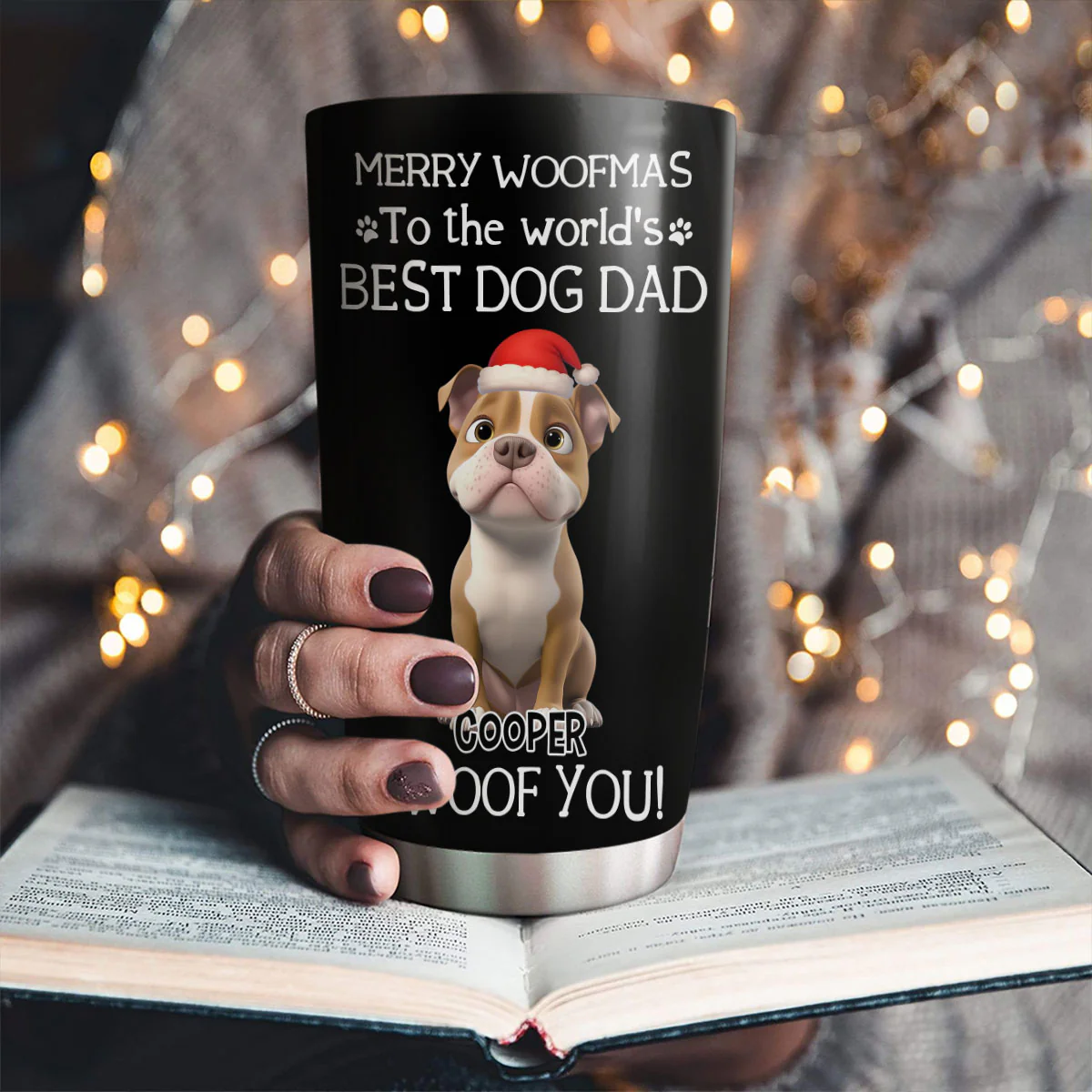 I Woof You The Best Dog Dad Christmas - Personalized Custom Tumbler - Image 2