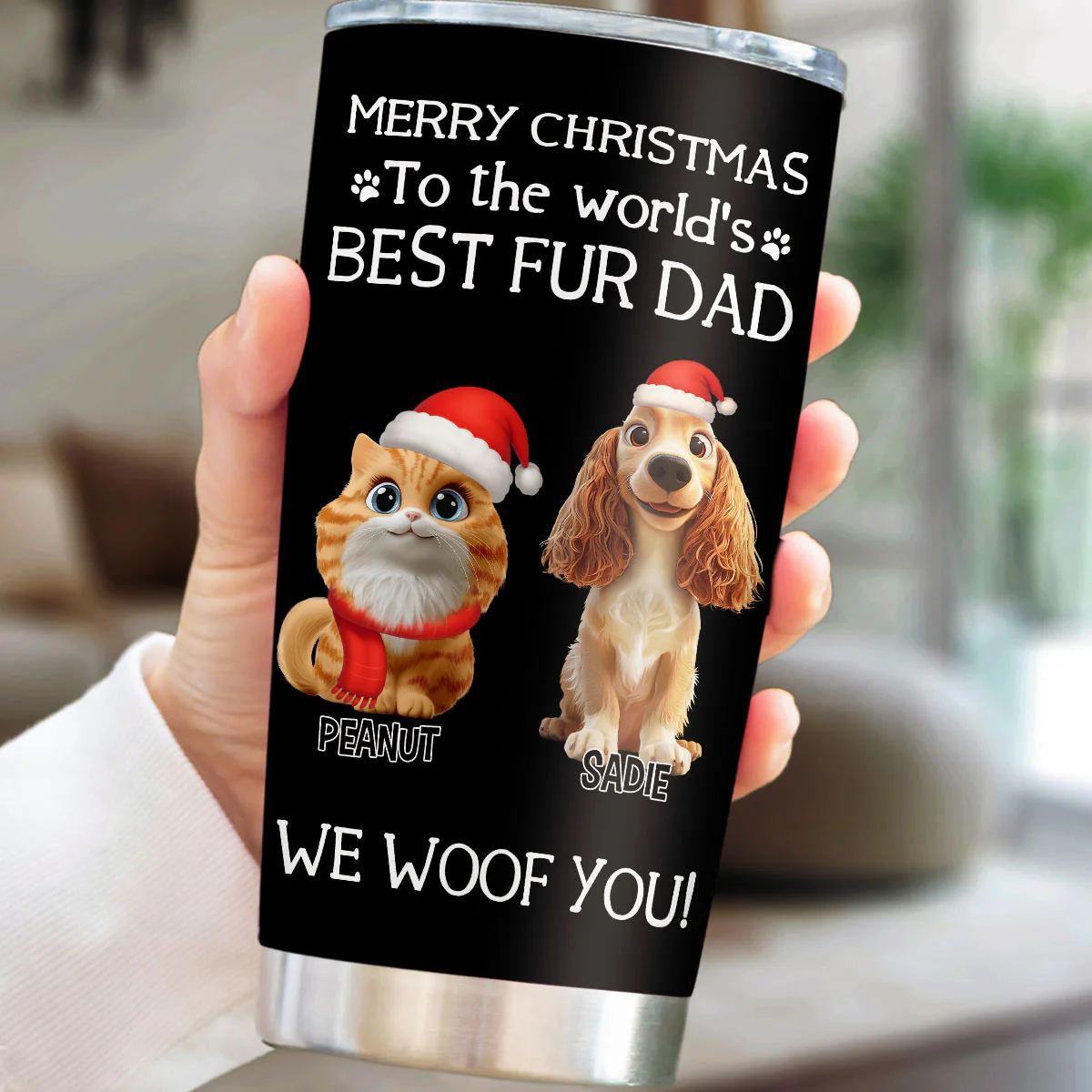 I Woof You The Best Fur Dad Christmas - Personalized Custom Tumbler - Image 2