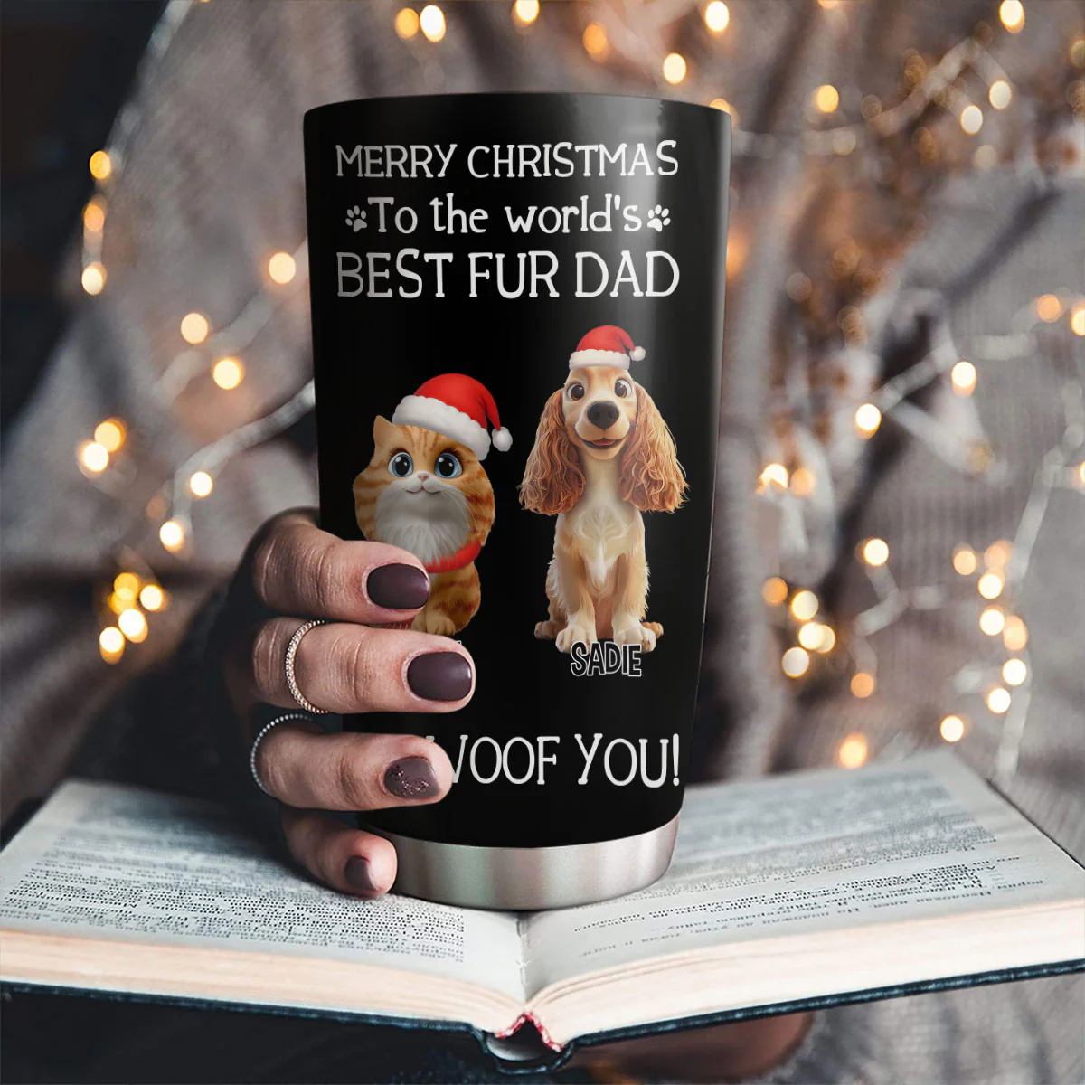 I Woof You The Best Fur Dad Christmas - Personalized Custom Tumbler - Image 3