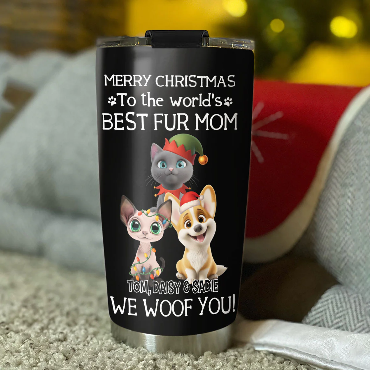 I Woof You The Best Fur Dad Christmas - Personalized Custom Tumbler - Image 5