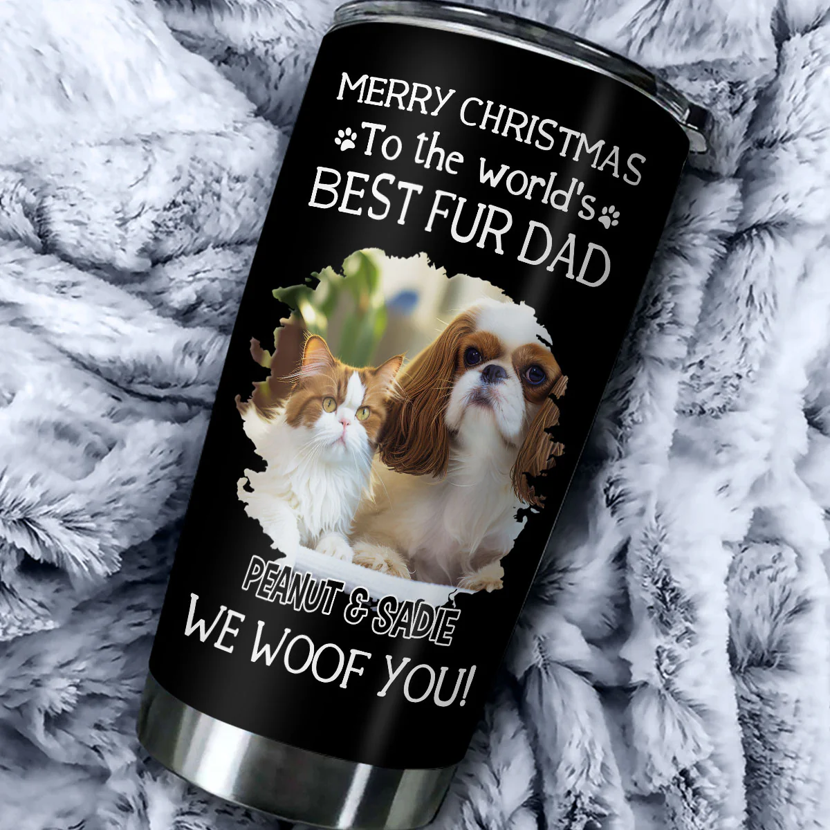 I Woof You The Best Fur Dad Christmas Photo - Personalized Custom Tumbler